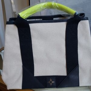 India Hicks Canvas Tote with Black and Yellow Accents